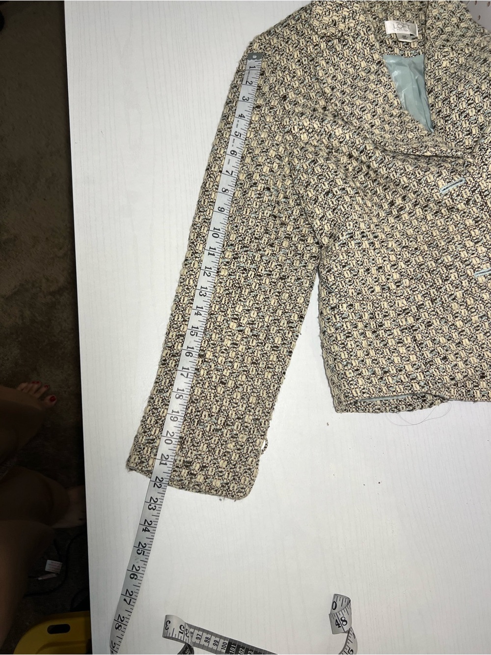 LOFT Cream and Black Textured Knit Blazer - Picture 6 of 8